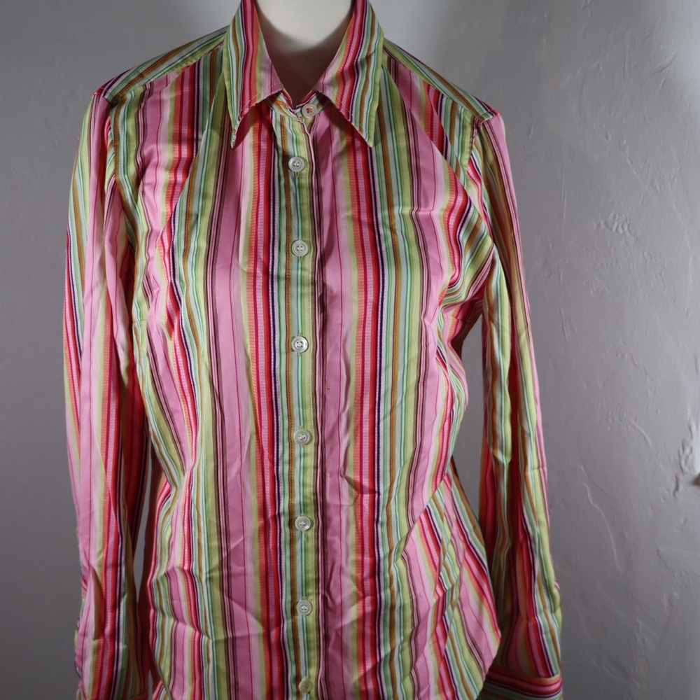 J. Crew Pink and Orange Striped Shirt